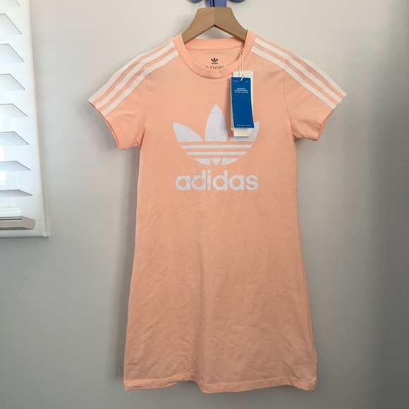 adidas Other - Adidas‎ 9-10 Years NEW Peach Orange Dress Short Sleeve Logo Print Outdoor Pastel